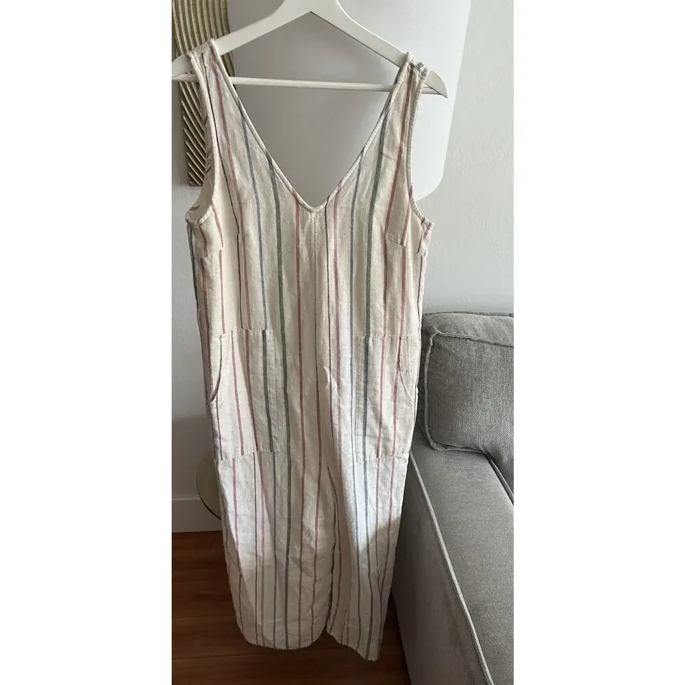 American Eagle Linen Coastal Striped Jumpsuit S Oversized  Baggy Boho